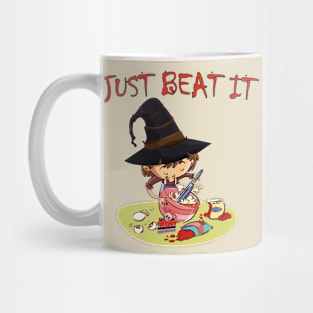 Funny Halloween Cute Witch Chef- Just Beat It- Food Jokes Mug